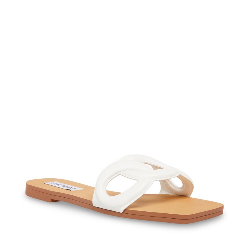 White Steve Madden Marcie Leather Women's Slides | PH 2649HWU